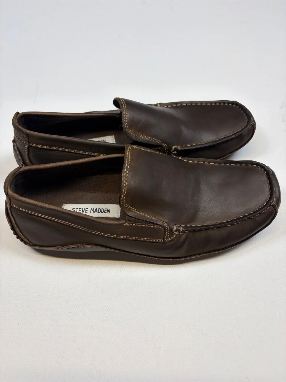 STEVE MADDEN ROCKKIT MENS SIZE 10 BROWN LEATHER LOAFERS SLIP ON DRIVING SHOES